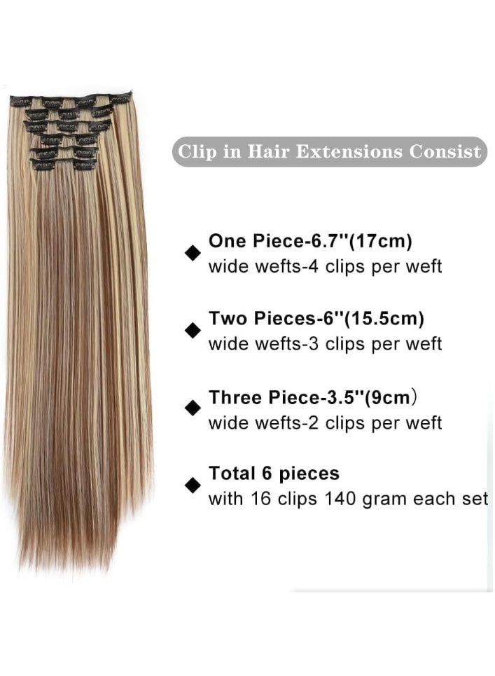 ChicAbode 6 Pcs Clip-in Hair Extensions for Women, Soft Long Synthetic Hair Extensions, Straight Thick 24 Inch 140g, Natural Look, Easy to Apply - Image 2